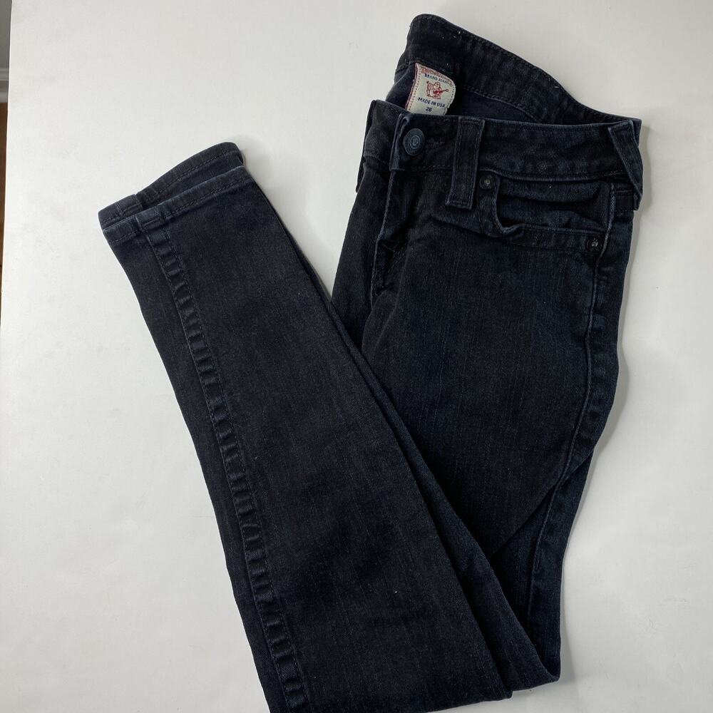 True Religion Women's Black Jeans Size 26 Zip Up Ankle Low Rise Skinny Jeans